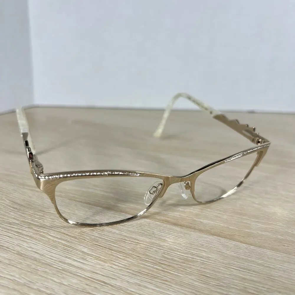 Tura TE255 GLD Eyeglasses Gold White Marble Frames 53-17-140 Italy Excellent
